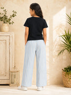 Kidello Girls Cotton Textured Palazzo Pant | Soft Cotton Wide Leg Pants with Elastic Waist & Drawstring