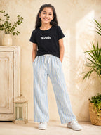 Kidello Girls Cotton Textured Palazzo Pant | Soft Cotton Wide Leg Pants with Elastic Waist & Drawstring