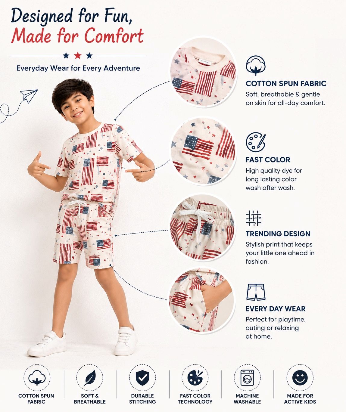 Kidello Boys Printed T-Shirt & Shorts Co-ord Set