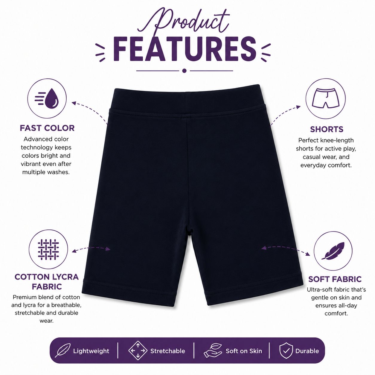 Kidello Girls Cotton Lycra Cycling Shorts Pack of 2