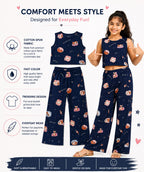 Kidello Girls Printed Spun Crop Top & Wide leg Palazzo Co-ord Set