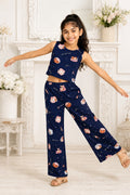 Kidello Girls Printed Spun Crop Top & Wide leg Palazzo Co-ord Set
